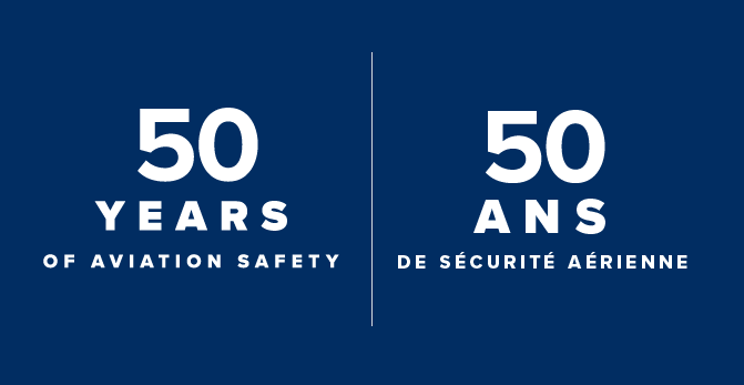 Logo. CASP Aerospace, 50 years of aviation safety. CASP Aerospace, 50 ans de sécurité aérienne.